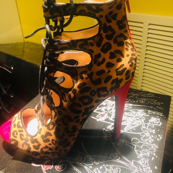 Red and Leopard Peeptoe Booties - Picture 2 of 4